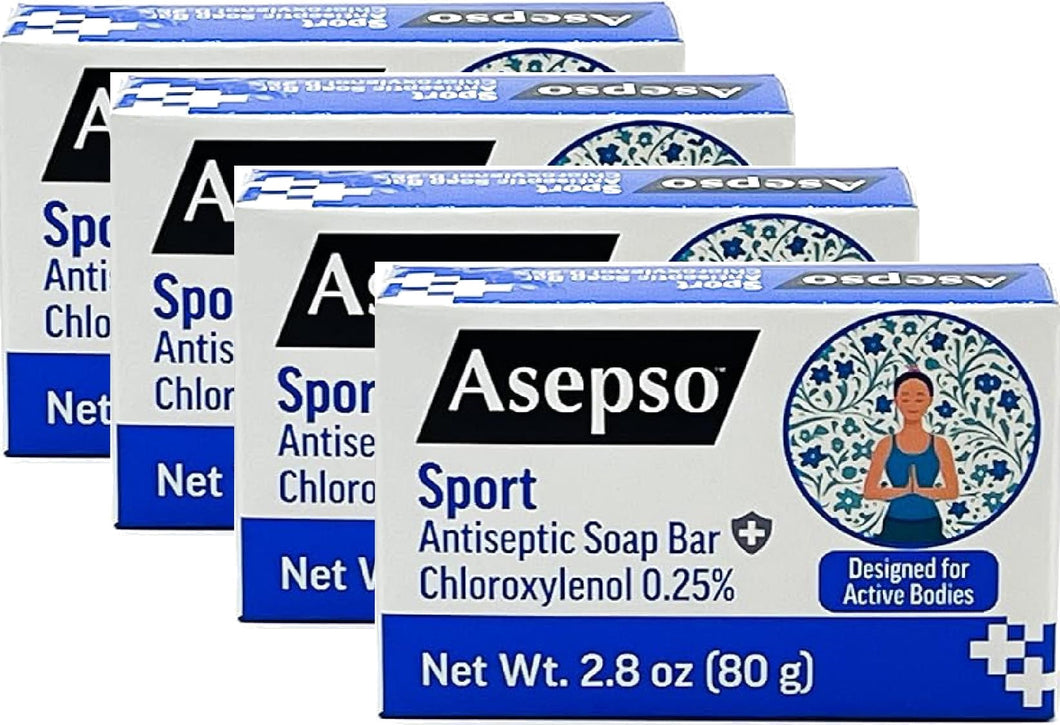 ASEPSO 4PKx 80g/2.8 oz Antibacterial Sport Bar Soap, USA FDA REGISTERED PRODUCT